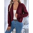 thumbnail image 4 of Cardigan Sweaters for Women Crochet Open Front Short Jacket Fall Winter Lantern Sleeve Cover Up Wine Red M, 4 of 10
