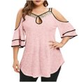 thumbnail image 1 of Yuyuzo Cold Shoulder Tops for Women Plus Size Ruffle Short Sleeve Shirts Keyhole V Neck Pleated Irregular Hem Blouses, 1 of 6
