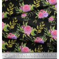 thumbnail image 3 of Soimoi Tissu en Coton Cambric Noir Imprimé Feuilles & Roses au Mètre 58 Pouces de Large, 3 of 5