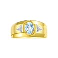 thumbnail image 1 of RYLOS Men's Rings 14K Yellow Gold Classic 7X5MM Oval Gemstone & Diamond Ring Aquamarine March Birthstone Rings For Men, Gold Rings Size 12, 1 of 7