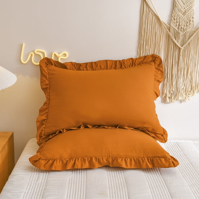 Move Over Burnt Orange Ruffle Pillow Shams King Ruffled Pattern Rust Boho Pillowcases 100% Washed Microfiber