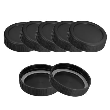 Unique Bargains Couvercles de Pots Mason, Lot de 10 Couvercles de Rangement en Plastique avec Anneau en Silicone de 10 Pcs, Ouverture Régulière (Noir)