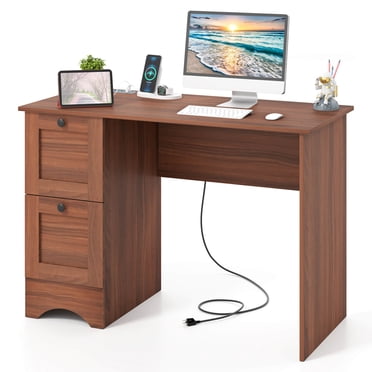 Costway Bureau de 43 Pouces pour Bureau à Domicile avec Station de Recharge, Bureau d'Étude et d'Écriture Compact, Noyer