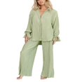 thumbnail image 3 of Women Solid Color Long Sleeve Blouse and Straight Fit Trousers, 3 of 9