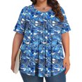 thumbnail image 4 of Pisexur Hauts de Printemps pour Femmes Blouses pour Femmes Décontractées Mode Féminine Imprimé Col Rond Manches Courtes Plissé Ample Multicolore, 4TG, 4 of 6