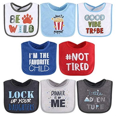 Terry Bib Set for Baby Boys, 8 Pack Set for Feeding, Teething, Drooling