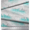 thumbnail image 2 of Soimoi Green Moss Georgette Fabric Sketch Monuments Architectural Print Fabric by Yard 42 Inch Wide, 2 of 3