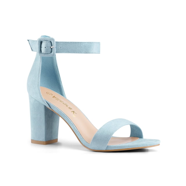 BLISSFUL STEP Style Women's Shoes Ankle Strap Block Heel Buckle Open Toe Sandals Sky Blue 10