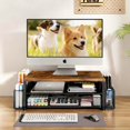 thumbnail image 2 of Wood Monitor Stand with Drawer & 2 Pen Holders | 2-Tier Desktop Monitor Riser & Desk Organizer for Computer, Laptop | Desktop Stand for Home Office Accessories (Brown), 2 of 7