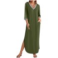 thumbnail image 2 of Gspmoly Robes pour Femmes Grande Taille, Robes pour Femmes Manches 3/4 Col en V Ample Fluide Fendue Longue Robe Maxi avec Poches Robes Formelles pour Femmes Offres, 2 of 9