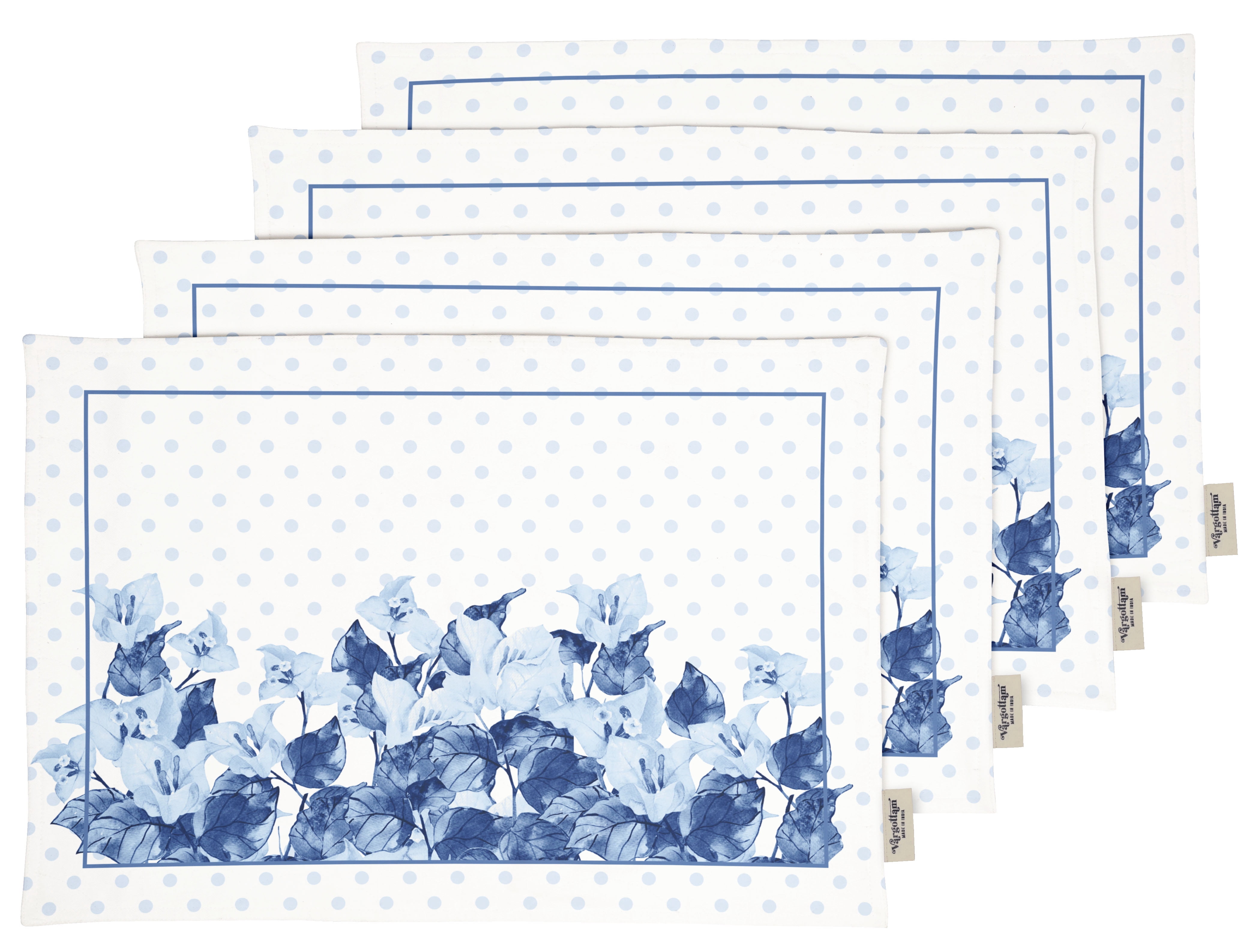 Vargottam Placemats- Placemat For Dining Table, Set Of 4- Printed & Reversible CottonNapkin-IndoorPlacematsFor Home & Kitchen Dining Table- Watercolor Blue Flowers (Medium Blue)
