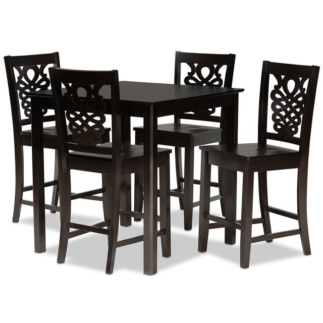 Baxton Studio Gervais Ensemble de Pub Transitionnel en Bois Fini Brun Foncé 5 Pcs