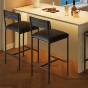 Bar Stools Set of 2, Kitchen Bar Stools with Footrest, 25.5" Upholstered Bar Chairs with Back, Counter Height Barstools for Counter Bar, Island, Easy Assembly, Rustic Gray