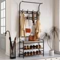thumbnail image 3 of Bingirl 70.9-Inch Tall Narrow Metal Coat Rack with Wooden Shoe Bench - 4-in-1 Rustic Gray Storage Shelf Equipped with 8 Hooks, 3 of 7