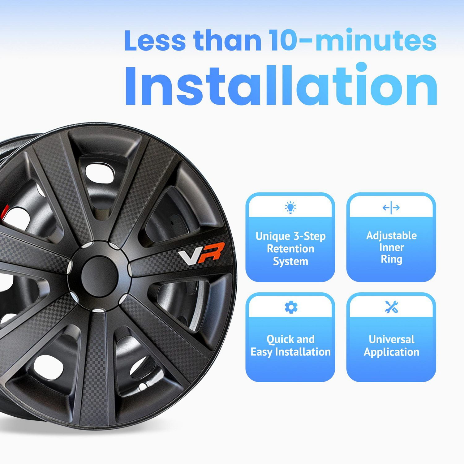 17" VR Carbon Wheel Covers, Black , set of 4