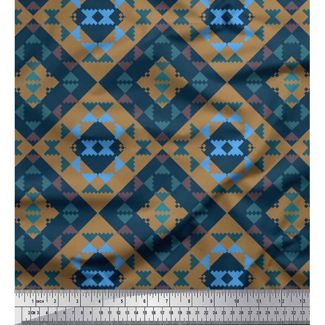 Soimoi Brown Moss Georgette Fabric Check & Geometric Print Fabric by the Yard 42 Inch Wide
