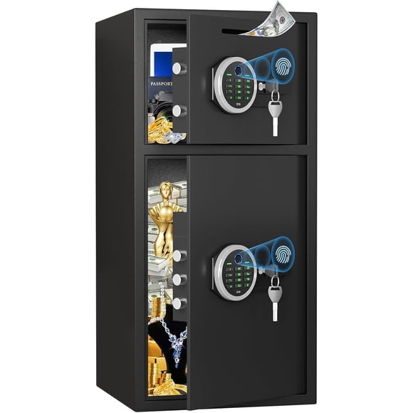 Coffre-Fort Robuste de 6,5 Pi3 avec Empreintes Digitales, Système d'Alarme Double, Fente de Dépôt et Clavier Rétroéclairé, Idéal pour la Maison, le Bureau, l'Hôtel