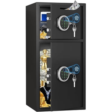 6.5 Cub Fingerprint Heavy Duty Safe Box with Dual Alarm System, Deposit Slot and Backlit Keyboard, Ideal for Home, Office, Hotel