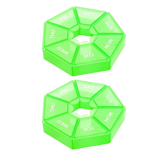Pack of 2 Pill Case Tablets Organizing Container 7 Grids Storage Daily Pills Tablet Candy Dispenser Portable Household Travel Camp Organizer Box Green