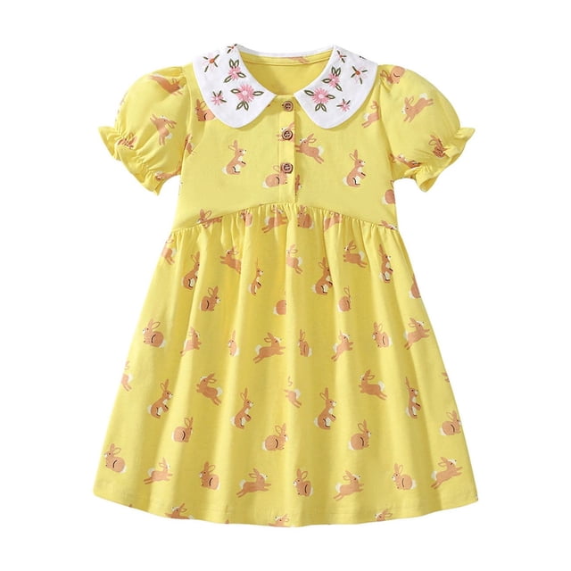 Robes pour Tout-Petites Filles Dentelle Été Manches Courtes à Étages Évasée Midi Décontractée Robe Fille Taille 4-5T