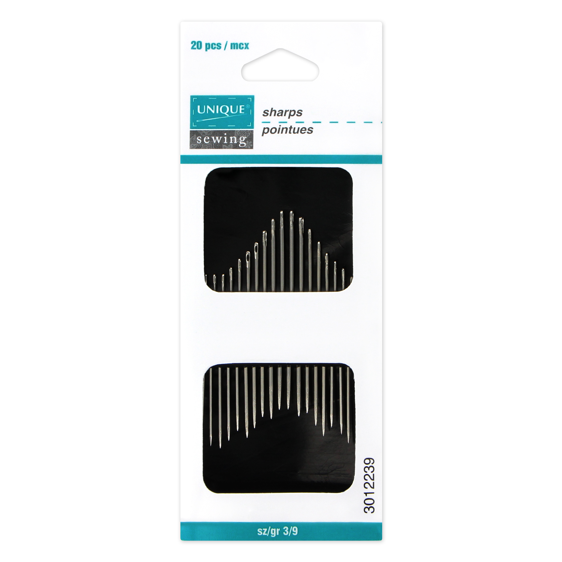 UNIQUE SEWING aiguilles à coudre pointues, tailles assorties 3/9, paquet de 20