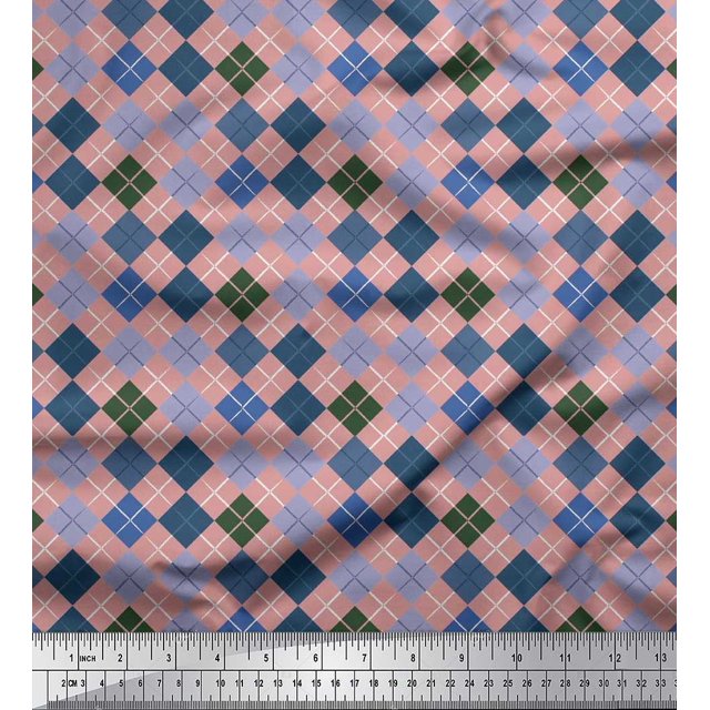 Soimoi Poly Georgette Fabric Argyle Check Print Fabric by Yard 52 Inch Wide