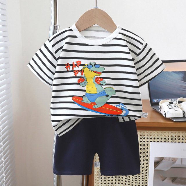 TopLLC Ensembles de Blouses et Chemises à Manches Courtes à Col Rond Bébé Été Garçon Mignon Imprimé Col Rond Manches Courtes Ensemble de Shorts Blouse Femme