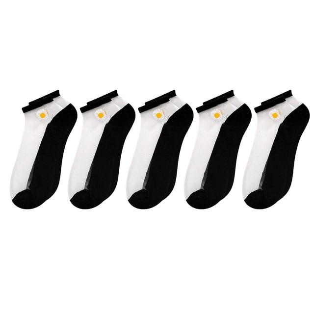 5PC Women Casual Cute Little Daisy Mesh Splice Breathable Short Socks
