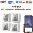 thumbnail image 1 of AMERTEER 4-Pack Tuya Smart WiFi Thermometer Hygrometer with Alexa/Google Assistant Voice Control  Wireless Temperature & Humidity Sensor  LED Display  Smart Life App Alerts  Battery-Power, 1 of 5