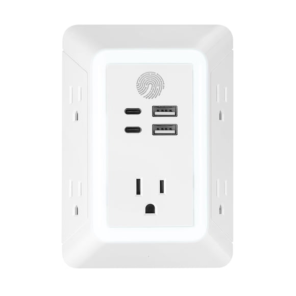 Globe Electric 5-Outlet 4-USB Port White Wall Tap Night Light
