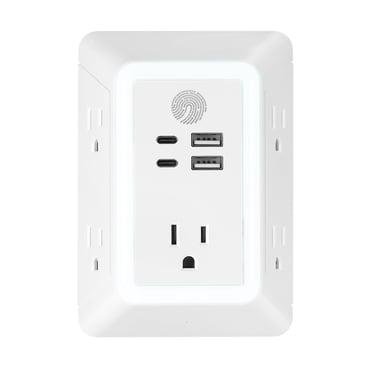 Multiprise murale blanche à 5 prises avec 4 ports USB et veilleuse de Globe Electric