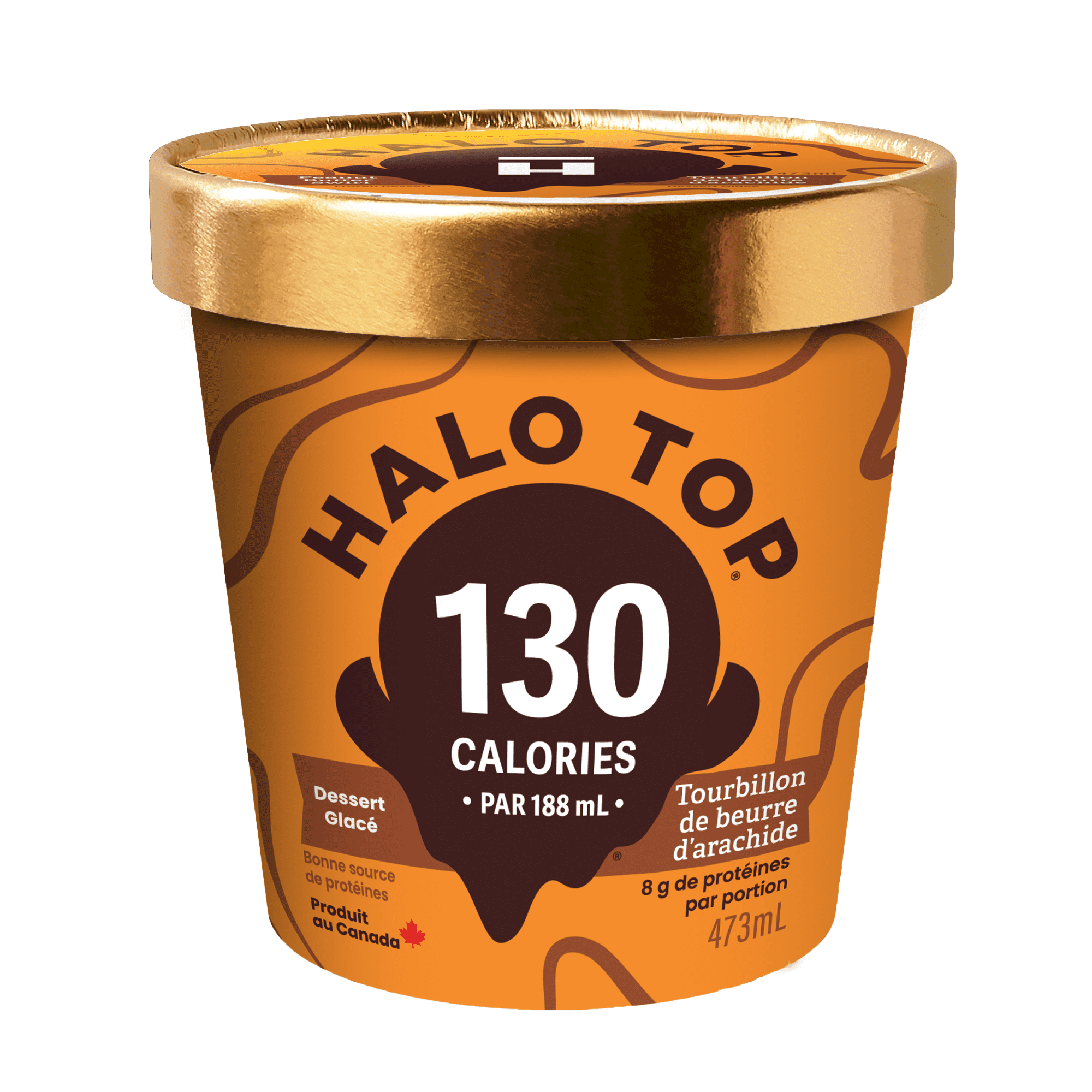 Halo Top Peanut Butter Swirl Frozen Dessert, Low Calorie, High Protein, 473 mL Tub, Peanut Butter Swirl