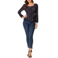 thumbnail image 2 of INSPIRE CHIC Blouse à Manches Longues Florale à Encolure Carrée avec Ceinture Marine TP, 2 of 6