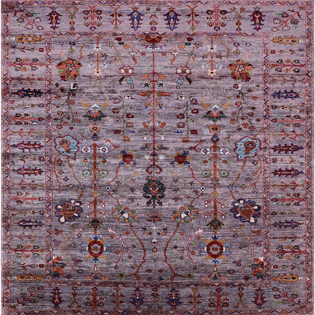 Ahgly Company Machine Washable Indoor Square Industrial Modern Velvet Maroon Purple Area Rugs, 4' Square