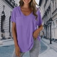 thumbnail image 2 of Yubnlvae T-Shirt Décontracté à Poche à Manches Courtes pour Femmes, T-Shirt Décontracté à la Mode pour Femmes Uni avec Poche, Liquidation! Uni, Col Rond, Violet, G, 2 of 4