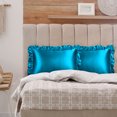thumbnail image 4 of PiccoCasa 2Pcs Satin Ruffled Pillowcase Peacock Blue Queen, 4 of 8