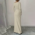 thumbnail image 4 of JGGSPWM Robe à une Épaule à Manches Longues pour Femmes Couleur Unie Froncée Sortie Nocturne Formelle Maxi Automne Invitée de Mariage Robes Jaune G, 4 of 8