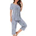 thumbnail image 2 of Rbaofujie Pyjama pour Femmes Ensemble Femmes Décontracté Boutons Col Rond Manches Courtes Blouse Mode Poches Pantalon Pyjama Costume Chemises de Nuit pour Femmes, 2 of 5