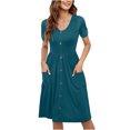 thumbnail image 1 of TopLLC Robe de Plage pour Femme Été à Manches Courtes Col en V Robe Débardeur Décontractée Boutonnée Taille Élastique Robes Évasées avec Poche, 1 of 8