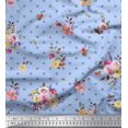 thumbnail image 1 of Soimoi Blue Modal Satin Fabric Leaves,Small Circle & Floral Printed Craft Fabric by The Yard 42 Inch Wide, 1 of 3