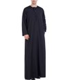 thumbnail image 4 of RXIRUCGD Men's Muslim Robe Arab Middle Robe Long Style Long Sleeve Neck Pocket Long Shirt Fashion Casual Robe, Black, Size: 2XL, 4 of 9
