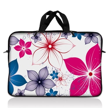 LSS Sac Pochette pour Ordinateur Portable 13,3 Pouces Étui de Transport en Néoprène Blanc Rose Bleu Fleurs Feuilles