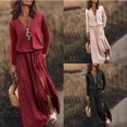 thumbnail image 1 of Gspmoly Robes pour Femmes, Robe Décontractée à Taille pour Femmes à Manches Longues avec Fermeture Éclair, Robe Pure à Col en V, Robes de Cocktail pour Femmes jusqu'à 65 % de Rabais, 1 of 6