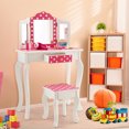 thumbnail image 2 of Costway Kid Vanity Set Wooden Makeup Table Stool Tri-Folding Mirror Polka Dot Print Pink, 2 of 10