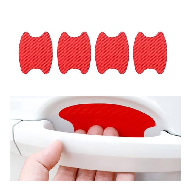4PCS Car Door Handle Sticker, Carbon Fiber Anti-Scratches Car Door Cup Protector, Non-Marking Auto Door Handle Protective Film, Universal for Most Car Handles,Red,90mm-100mm