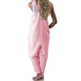 thumbnail image 3 of Women's Sleeveless Linen Wide Leg Jumpsuit Rompers Overalls Harem Pants, 3 of 3