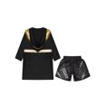 thumbnail image 4 of RUNQHUI Kids Boys Boxing Outfits Metallic Satin Hooded Robe Cloak and Shorts Set Boxer Party Fancy Dress B6 14, 4 of 5