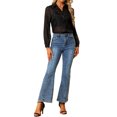 thumbnail image 2 of INSPIRE CHIC Women's Shirt Mesh Sheer Point Collar Long Sleeve Button Down Shirt L Black, 2 of 7