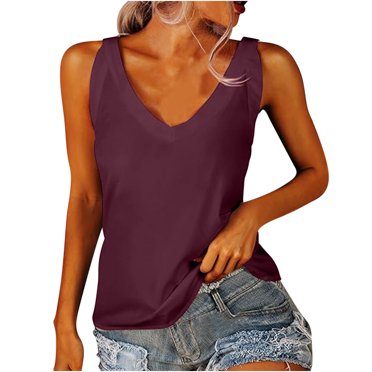 AherBiu Summer Casual Tank Tops for Women Backless V Neck Sleeveless Comfy Basic Top Tees Shirts