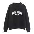 thumbnail image 1 of HNMKIU Women's Tops Autumn Winter O Neck Solid Color Printed Long Sleeve Pullover Sweatshirt, 1 of 4